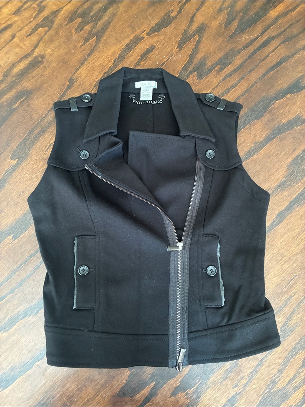 Cache Black Asymmetrical Zip Sleeveless Vest
